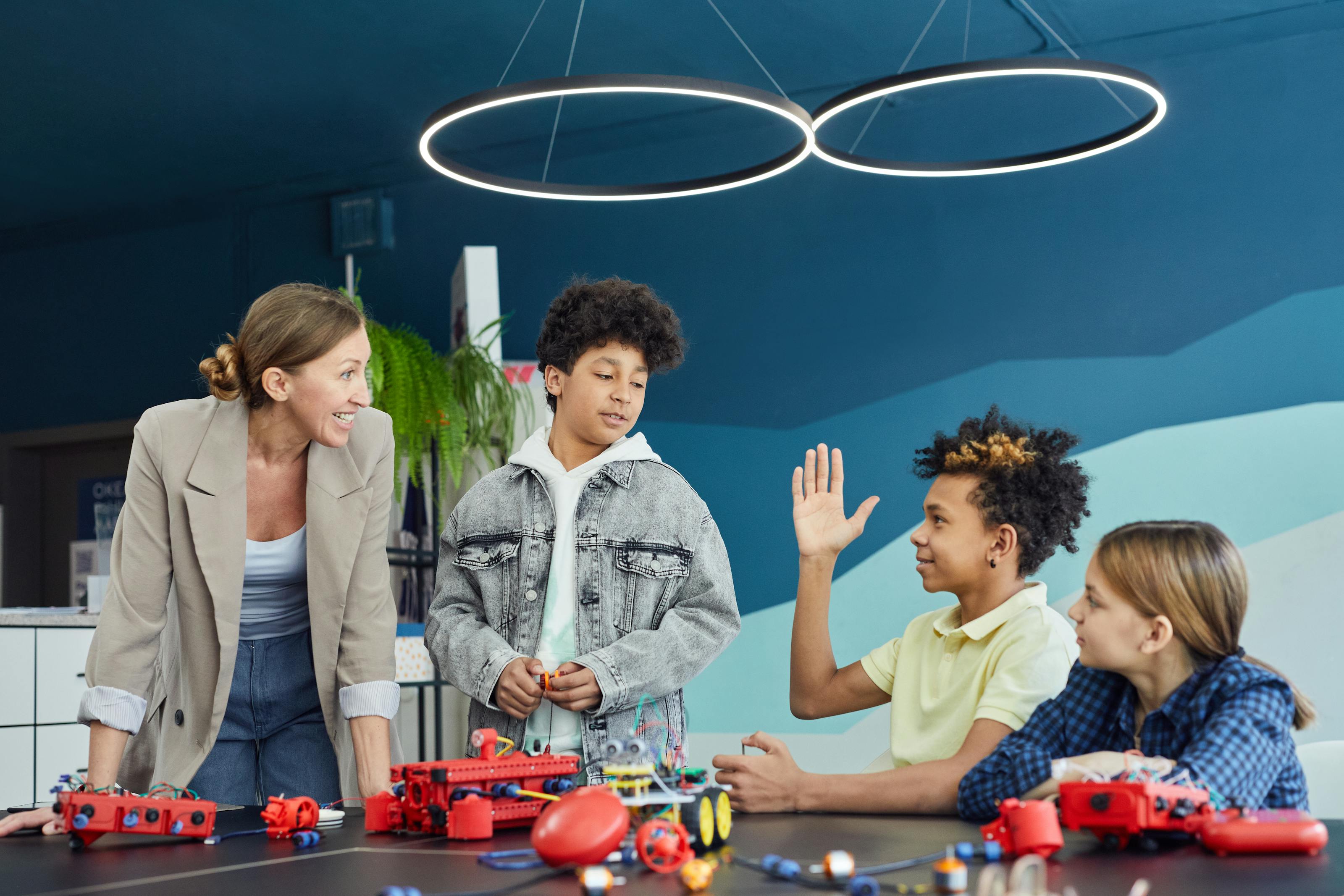 Students working on robotics sustainability challenge in Kenya